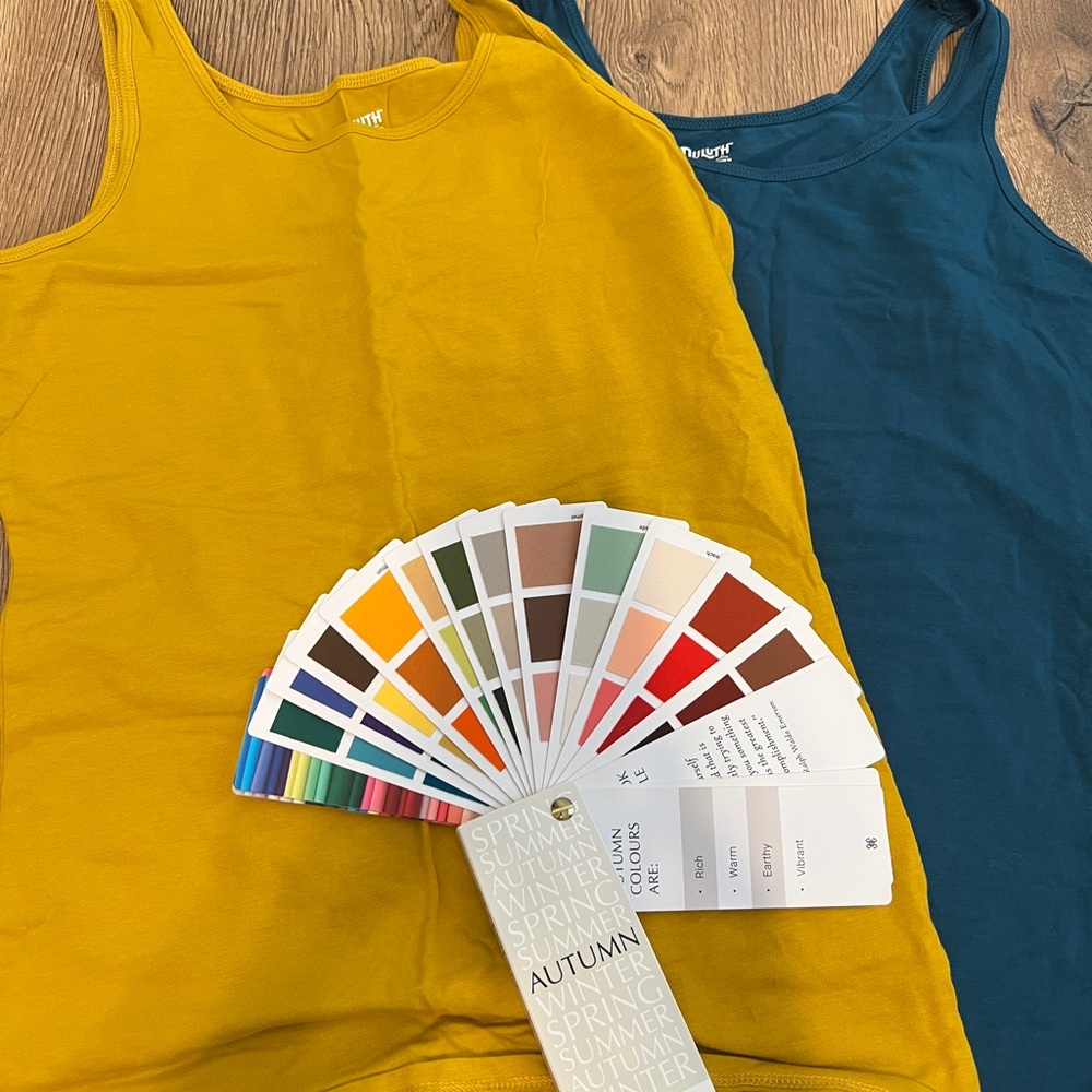 Duluth Trading Co Women's Tank Tops - Mustard Yellow and Teal